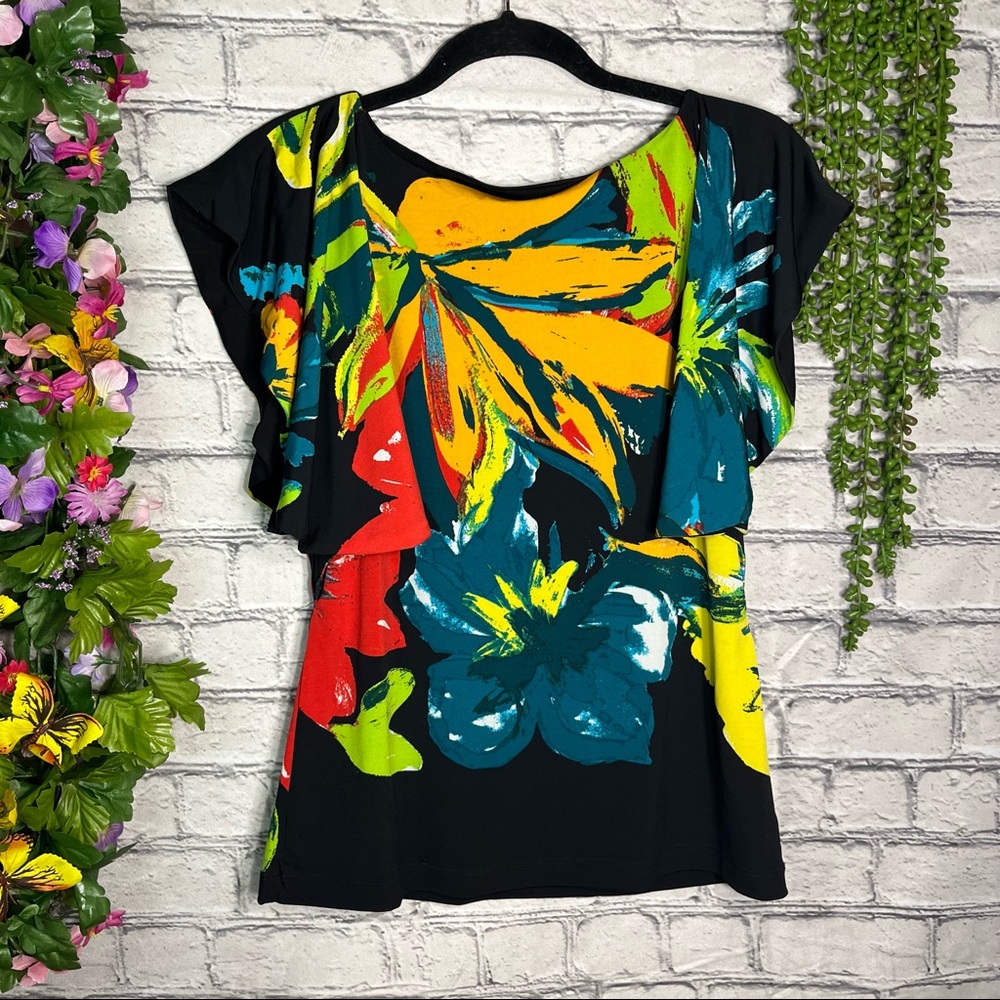.:💙2/$40💙Marc Bouwer Printed Batwing Short Sleeve Blouse Size Medium